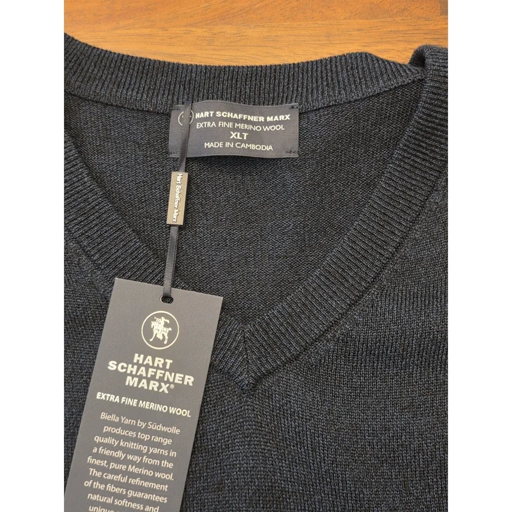 Hart Schaffner Marx Mens Merino Wool V-Neck Sweater Vest Big & Tall XLT 048